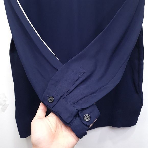 J. Crew Double Stripes Crepe Top Blouse Navy Womens Size 00 - Picture 6 of 16